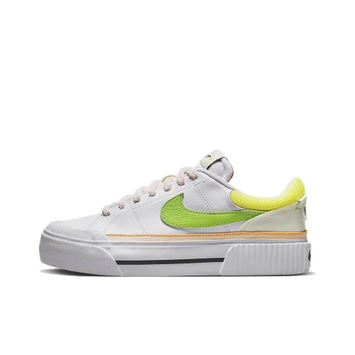 nike Court Legacy Lift Slip Resistant Abrasion Resistant Низкие Кроссовки для скейтбординга Женские Белый Желтый Зеленый