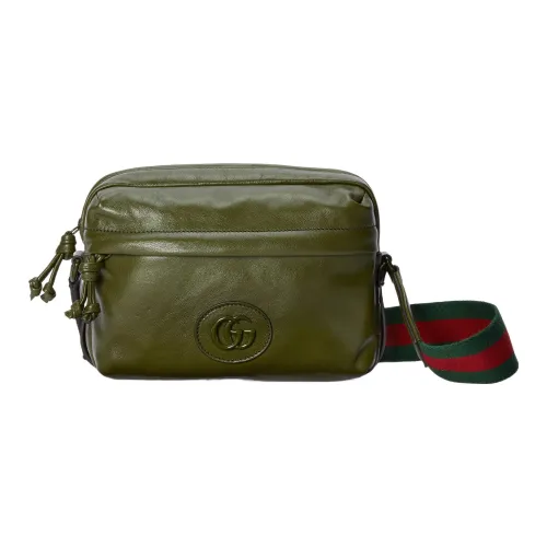 GUCCI Double G Кожаная Сумка через плечо Сумка на плечо Мужская Лесной зеленый