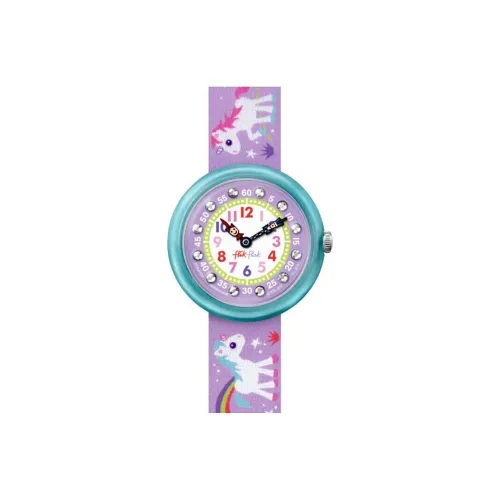 SWATCH Flik Flak Feifei Series Кварцевый механизм Детские часы 32 мм Фиолетовый циферблат Часы Пластиковый корпус Часы Пластиковый ремешок