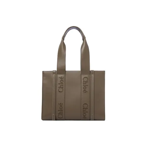 Chloe Woody Smooth Calfskin Tote Bag Shopping Bag Shoulder Bag Handbag Medium Women's Army Green