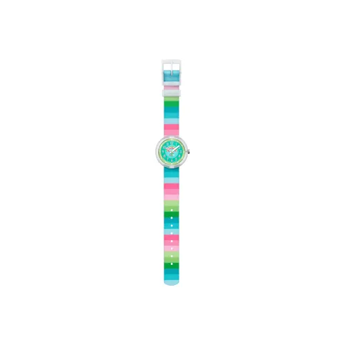 SWATCH Flik Flak Feifei Series Кварцевый механизм Детские часы 31,85 мм Зеленый циферблат Пластиковый корпус Часы Силиконовый ремешок
