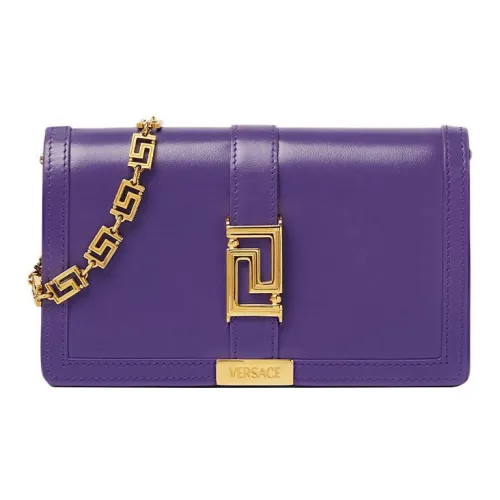 VERSACE Greca Goddess Коровья кожа с овечьей шкурой через плечо клатч мини женский фиолетовый