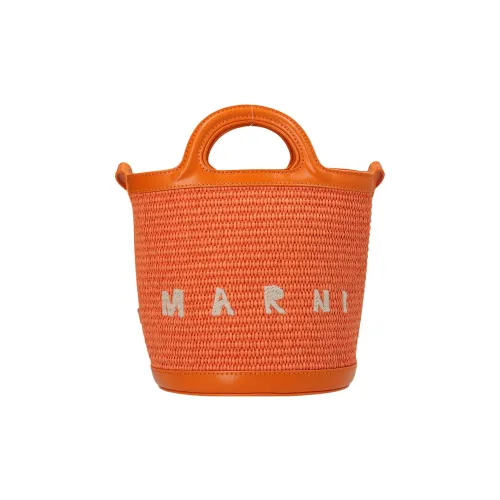 MARNI TROPICALIA Рафия Волокно Телячья Кожа Ведрообразная Сумка Сумка через плечо Сумка Маленькая Женская Апельсин