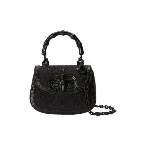 GUCCI Bamboo 1947 Кожа Сумка через плечо Сумка Мини Женская Черная