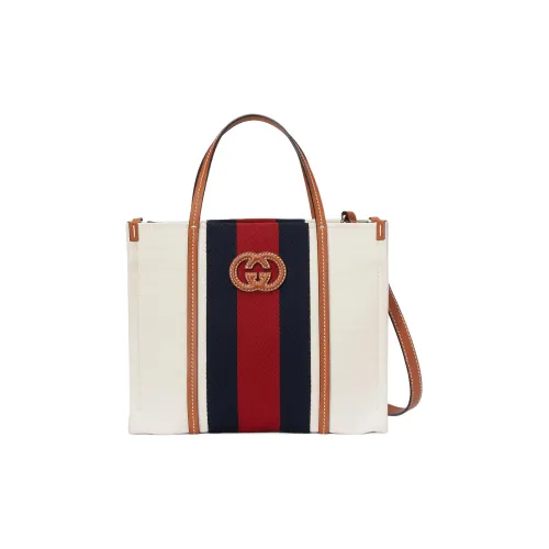 GUCCI Хлопковая ткань с кожаными вставками Тоут Сумка Сумка для покупок Сумка Маленькая Мужская Белая Красная Темно-синяя Коричневая