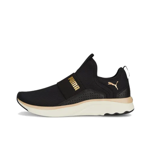 PUMA Shock Absorbers Slip-Resistant Abrasion-Resistant Low Top Marathon Running Shoes Women's Black White Gold PUMA Shock Absorbers Противоскользящие устойчивые к истиранию низкий топ кроссовки для бега Marathon женские черный белый золото