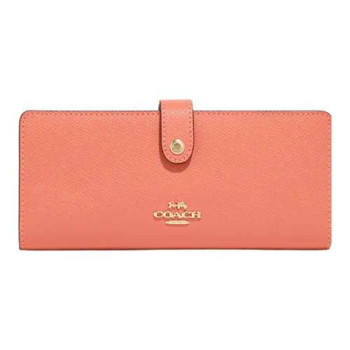 COACH Slim Wallet Крестообразная текстура Кожа Кошелек Женские Светло-коралловый