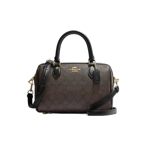 COACH Rowan Холст и Кожа Бостон Сумка Доска для ноутбука Сумка через плечо Средняя Женская Коричневый