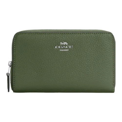 COACH Id Zip Wallet из галечной кожи держатель для карт кошелек средний женский оливково-зеленый