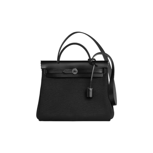 HERMES Herbag Zip Воловья кожа Пэчворк Холщовая сумка Сумка через плечо Сумка на плечо Сумка через плечо Унисекс Черный