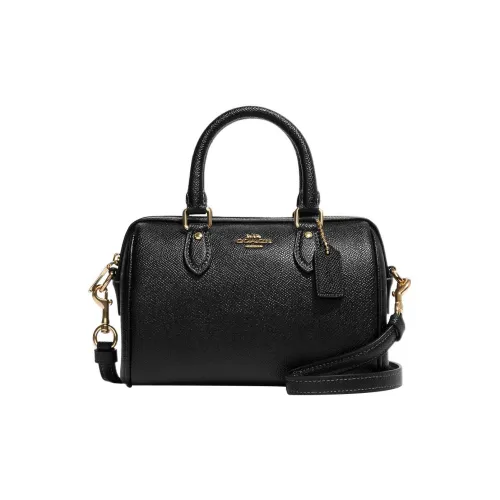 COACH Rowan Крестообразная текстура Кожа Сумка Сумка через плечо Сумка через плечо Маленькая Женская Черная