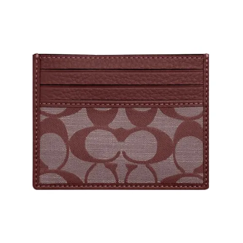 COACH Card Case Холст с кожей Картхолдер Мини Женский Бордовый