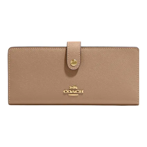 COACH Slim Wallet Крестообразная текстура Кожа Кошелек Обычный Женские Тауповый