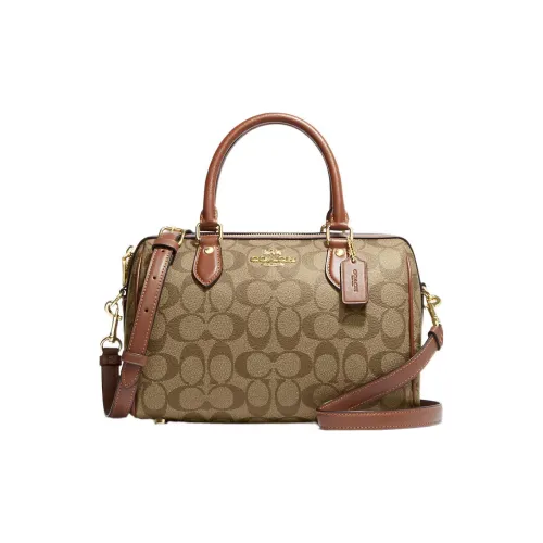 COACH Rowan Холст и Кожа Бостон Сумка Доска для ноутбука Сумка Сумка через плечо Сумка через плечо Средний Женская Коричневая