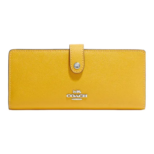 COACH Slim Wallet Крестообразная текстура Кожа Кошелек Женские Желтый