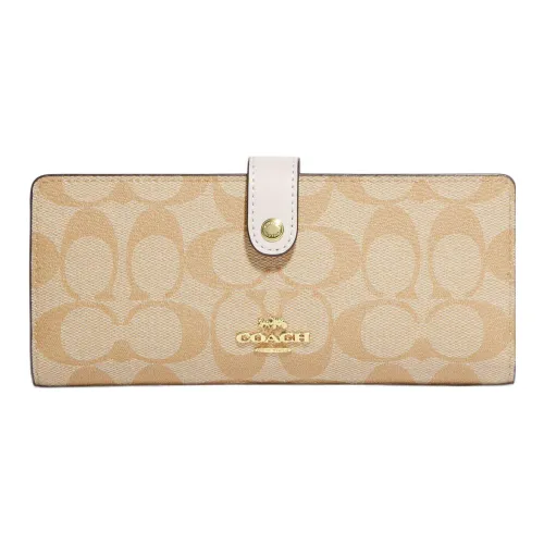 COACH Slim Wallet Покрытие Холст с Кожей Вставка Кошелек Женский Светлый Хаки и Белый Мел