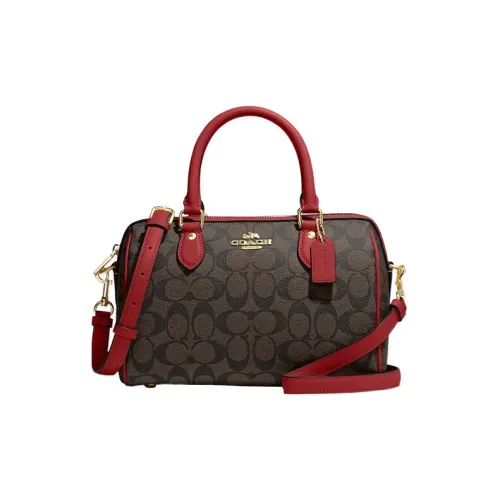 COACH Rowan Холст и Кожа Сумка Сумка через плечо Сумка через плечо Средняя Женская Коричневая и Красная