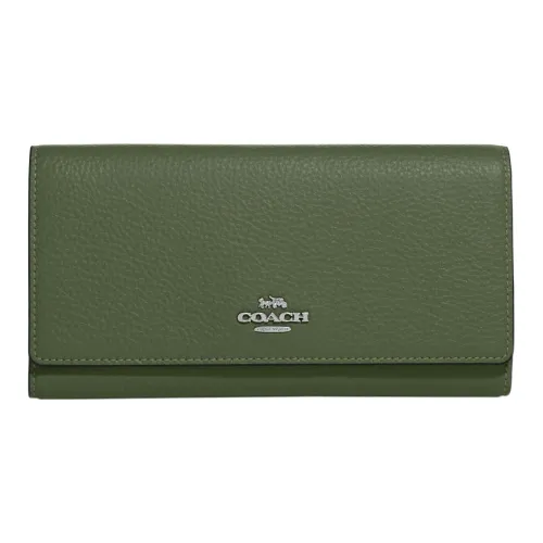 COACH Трехсекционный кошелек из кожаной ткани маленький женский оливково-зеленый
