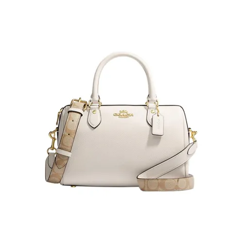 COACH Rowan Крестообразная текстура Кожа с Покрытый холст Доска Сумка Сумка через плечо Сумка через плечо Средний Женская Белая