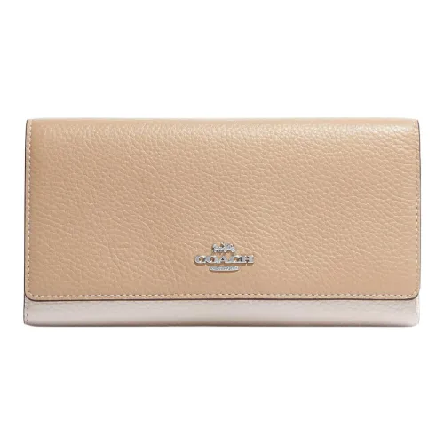 COACH Трехсекционный кошелек из кожаной ткани женский бежевый