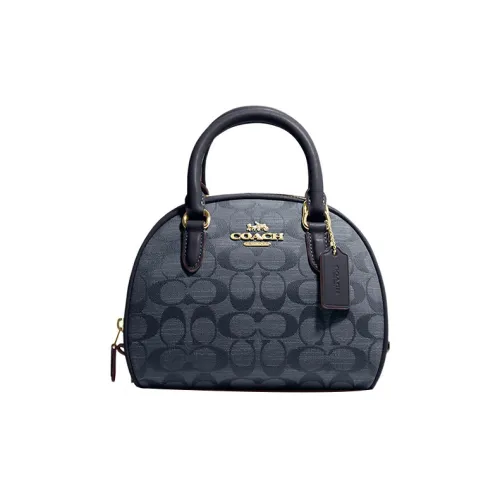 COACH Sydney Холст и Кожа Сумка через плечо Сумка Маленькая Женская Темно-синяя