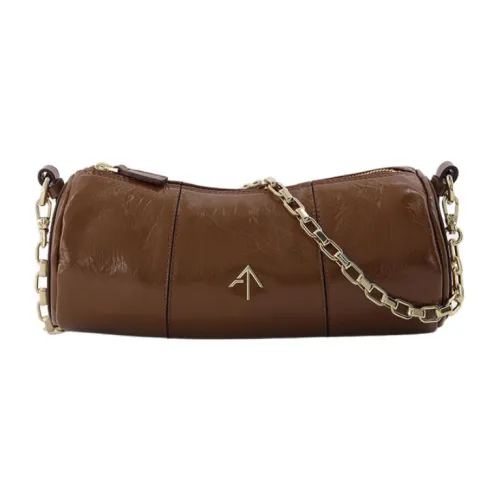 Manu Atelier Цилиндр Лакированная Поверхность Коровья Кожа Цилиндрическая Сумка Сумка Сумка через плечо Сумка через плечо Женская Коричневая