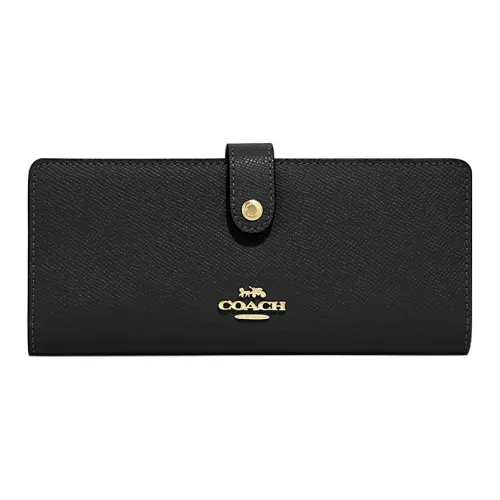 COACH Slim Wallet Крестообразная текстура Кожа Кошелек Женские Черный