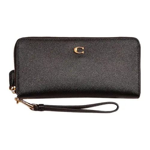 COACH Continental Wallet Крестообразная текстура Кожа Держатель для карт кошелек Женские Черный