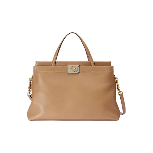 GUCCI Lambskin Tote Bag Shopping Bag Portable Crossbody Bag Shoulder Bag Women's Tan