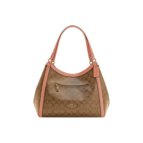 COACH Kristy Покрытие Холст с кожаной вставкой Сумка через плечо Сумка Сумка через плечо Женская Хаки и Светло-коралловый
