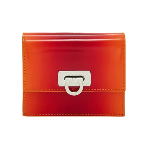 FERRAGAMO GANCINI Кошелек из коровьей кожи маленький женский красный оранжевый