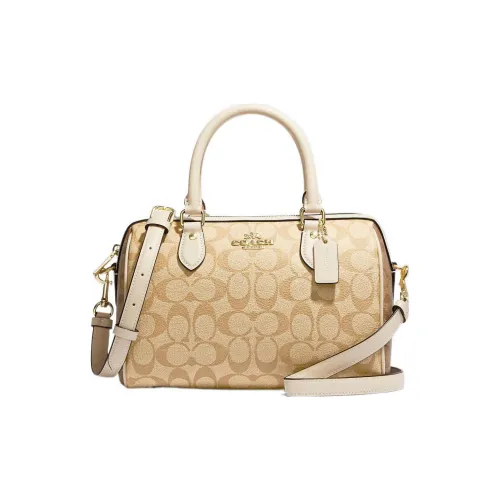 COACH Rowan Холст и Кожа Бостон Сумка Сумка Сумка через плечо Сумка через плечо Средняя Женская Коричневый