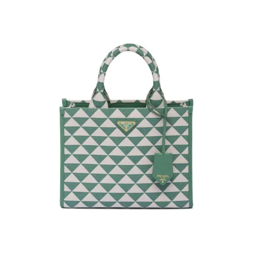PRADA Symbole Ткань с кожаными вставками Тоут Сумка Сумка для покупок Сумка Маленькая Женская Травяной зеленый Белый