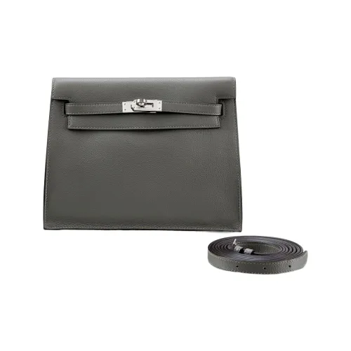 HERMES Kelly Danse Evercolor Телячья кожа Одно плечо Через плечо Клатч Женские 0L Grismeyer Дождевой облачный серый цвет