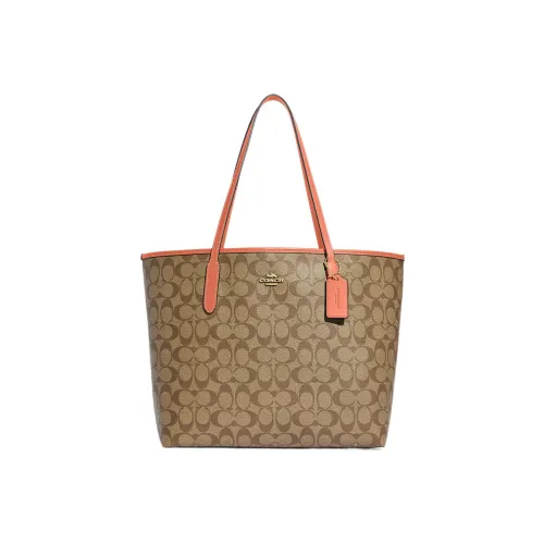 COACH Городская сумка из ПВХ сумка-тоут сумка для покупок сумка через плечо большая женская хаки и светлый коралловый