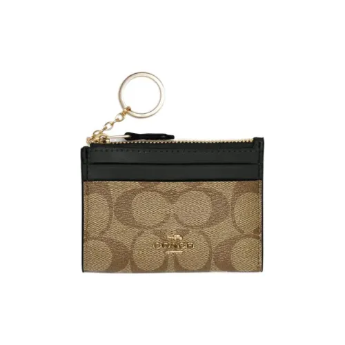 COACH Mini Id Skinny Холст с покрытием и гладкая кожа Сумка для документов Картхолдер Мини Женские Коричневый Темно-зеленый