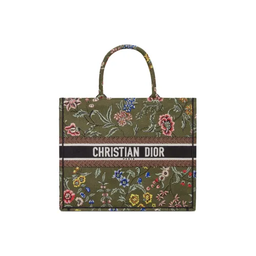 DIOR Вышивка Тоут Сумка Сумка для покупок Сумка Большая Женская Зеленая Многоцветная