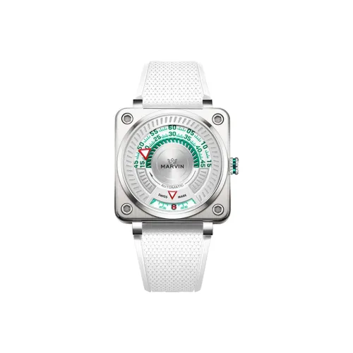 MARVIN Автоматический Механический Часы Мужские Часы 42 Белый Циферблат Корпус из Нержавеющей Стали Силиконовый Ремешок