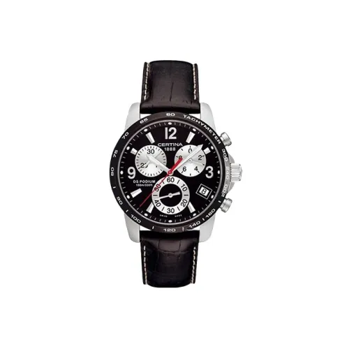 Certina Кварцевый механизм Мужские часы Часы 40 мм Черный циферблат Корпус из нержавеющей стали Кожаный ремешок
