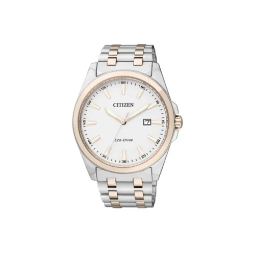 CITIZEN Свет Активированный Механизм Нержавеющая сталь 18K Розовое золото Ремешок Часы Мужские Серебряный BM7104 58A