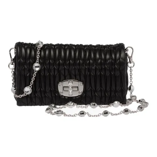 MIU MIU Crystal Sheepskin Crossbody Bag Shoulder Bag Mini Women's Black MIU MIU Кристальная овчина сумка через плечо плечевая сумка мини женская черная
