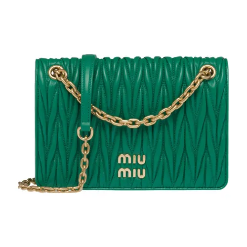 MIU MIU Matelassé Мягкий Овца Кожа Сумка через плечо Сумка на плечо Женская Зеленая