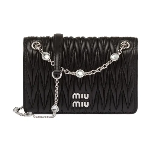 MIU MIU Matelassé Мягкий Овца Кожа Сумка через плечо Сумка на плечо Мини Женская Черная