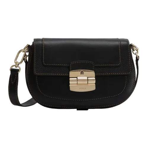 Furla Club 2 Телячья кожа Седло Сумка Сумка через плечо Сумка на плечо Женская Черная