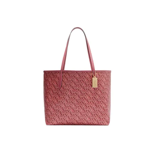 COACH City Canvas с кожаными вставками сумка-тоут сумка для покупок сумка через плечо женская рубиново-красный