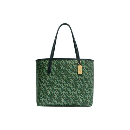 COACH Городская сумка Tote из холста с покрытием и гладкой кожей сумка для покупок сумка через плечо женская зеленая