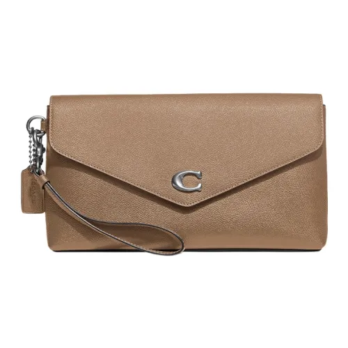 COACH Wyn GRAIN LEATHER Запястье Сумка Клатч Большой Женский Серый