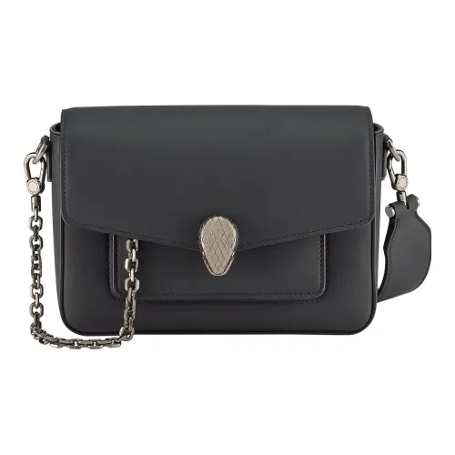 BVLGARI Serpenti Forever Series Телячья кожа Camera Сумка Сумка через плечо Маленькая Унисекс Черная