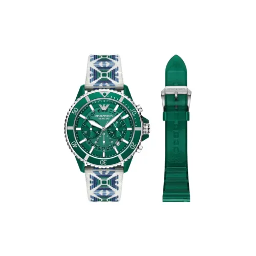 EMPORIO ARMANI Мужские наручные часы кварцевый механизм силиконовый ремешок 44 мм зеленый циферблат