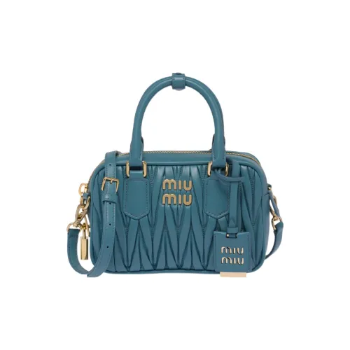 MIU MIU Wander Series Кожа Bowling Bag Сумка через плечо Сумка Маленькая Женская Светло-синяя